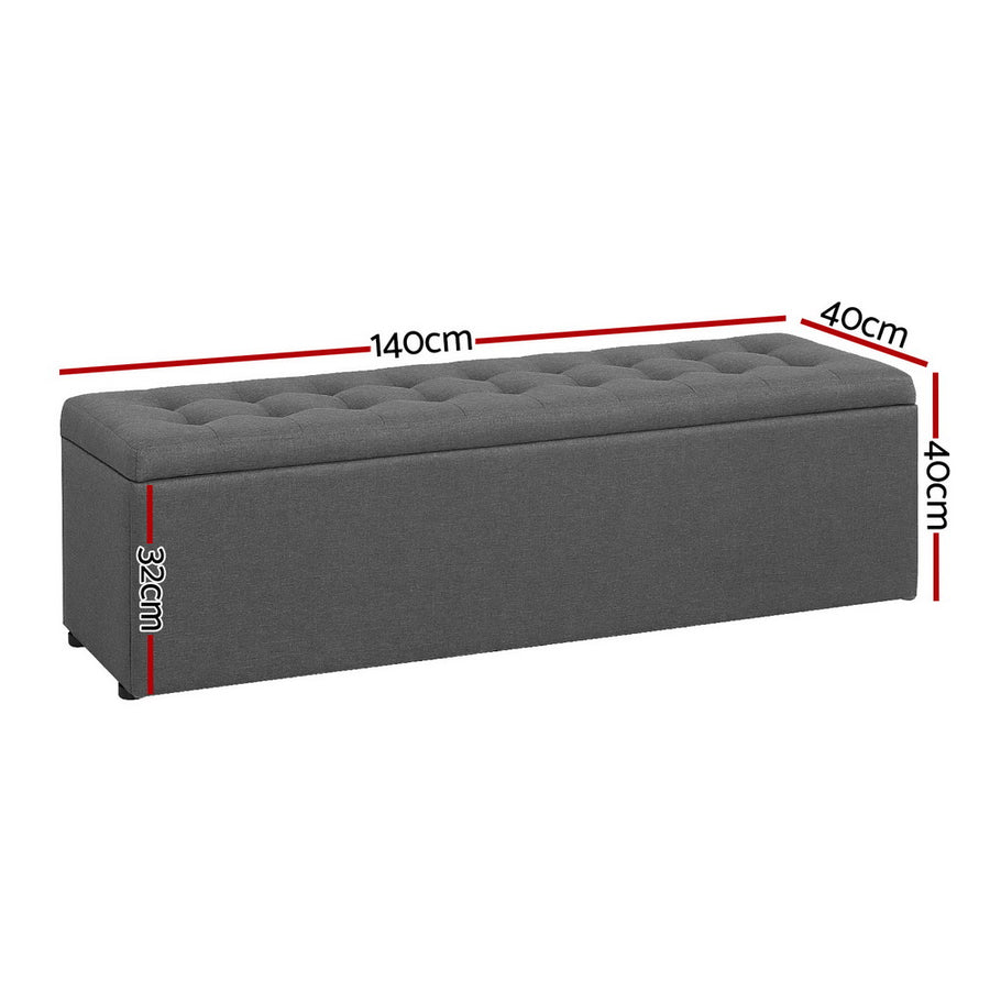 Artiss Storage Ottoman Blanket Box 140cm Linen Dark Grey, image 3