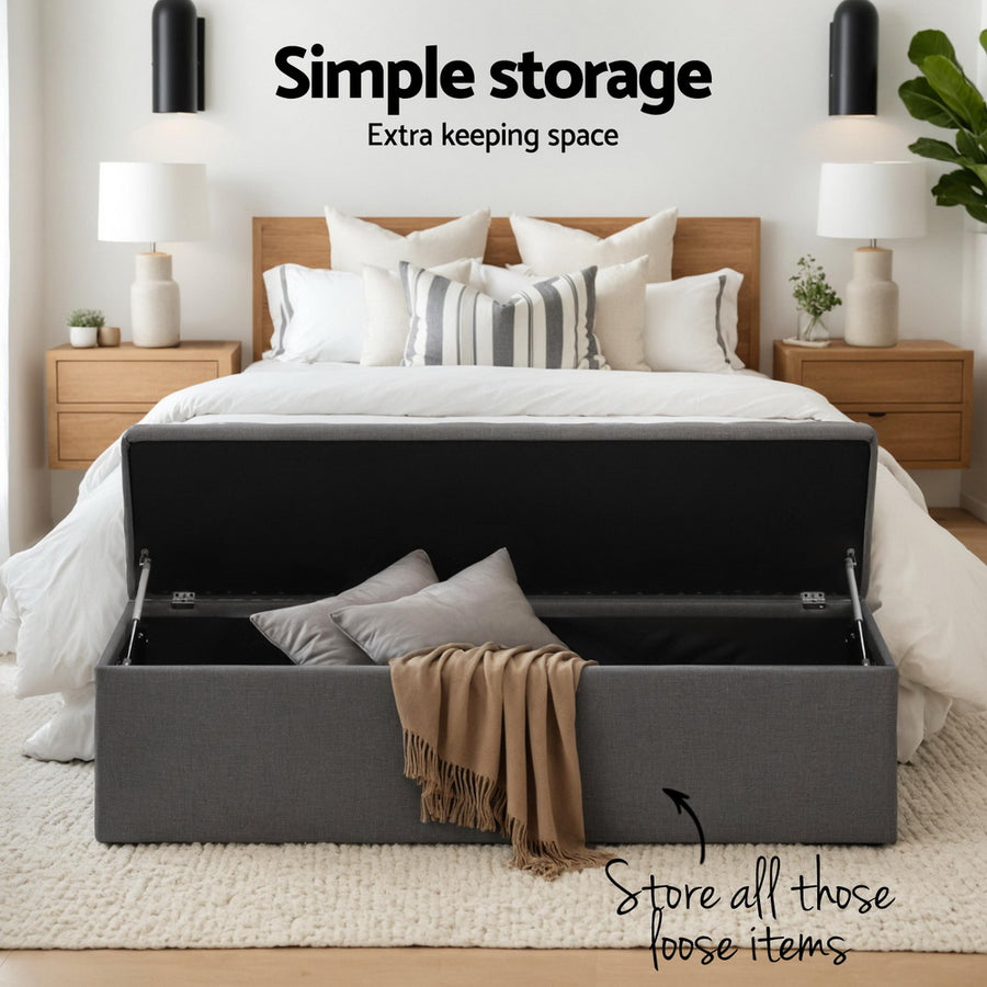 Artiss Storage Ottoman Blanket Box 140cm Linen Dark Grey, image 6