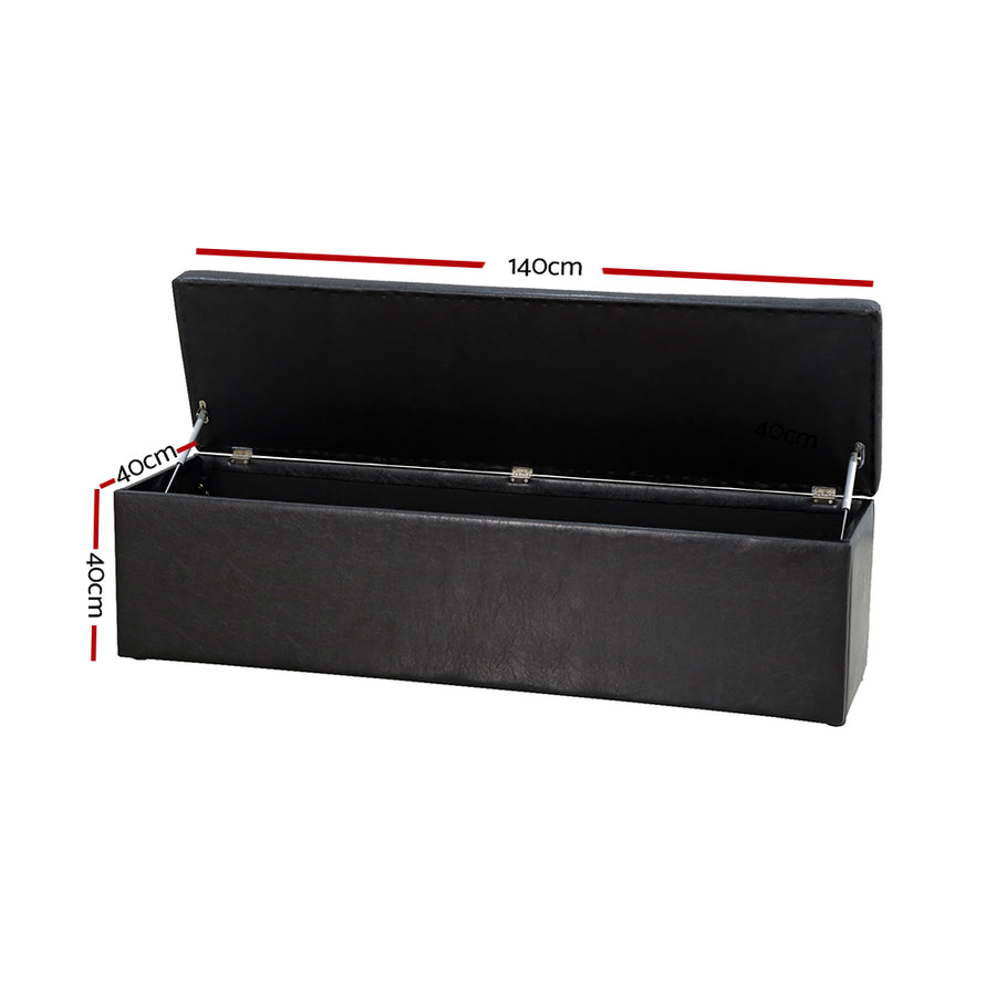Artiss Storage Ottoman Blanket Box 140cm Leather Black, Storage