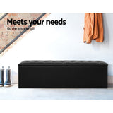 Artiss Storage Ottoman Blanket Box 140cm Leather Black - Top-Down View