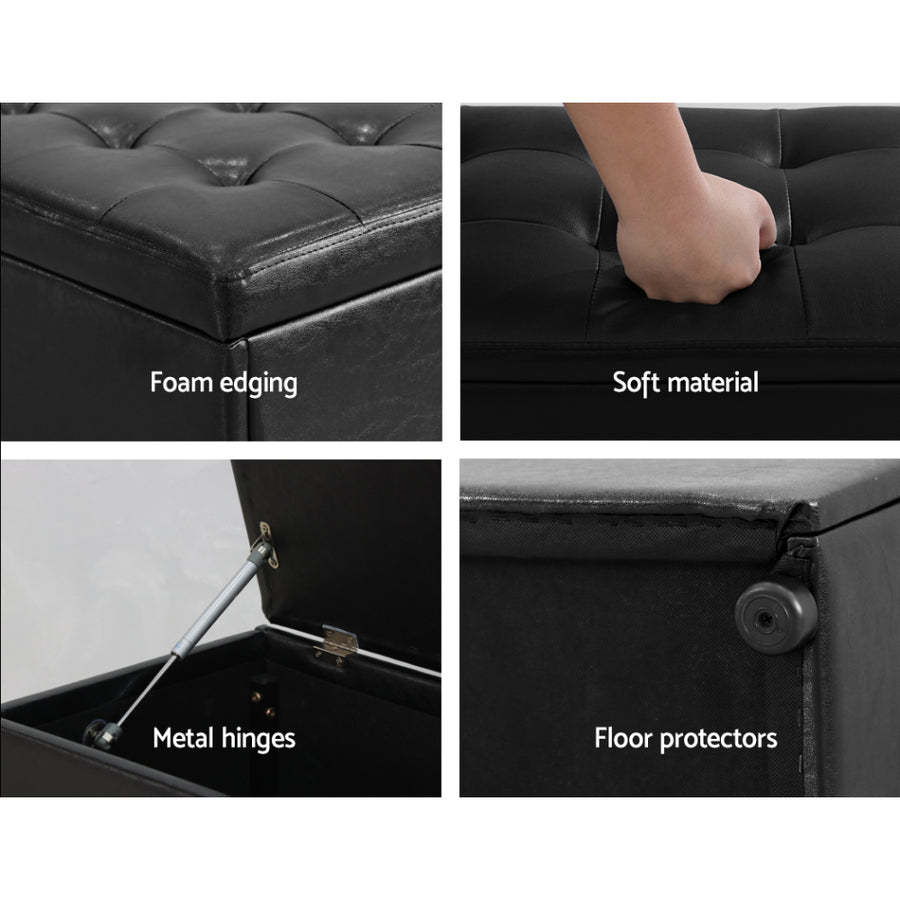 Artiss Storage Ottoman Blanket Box 140cm Leather Black, image 6