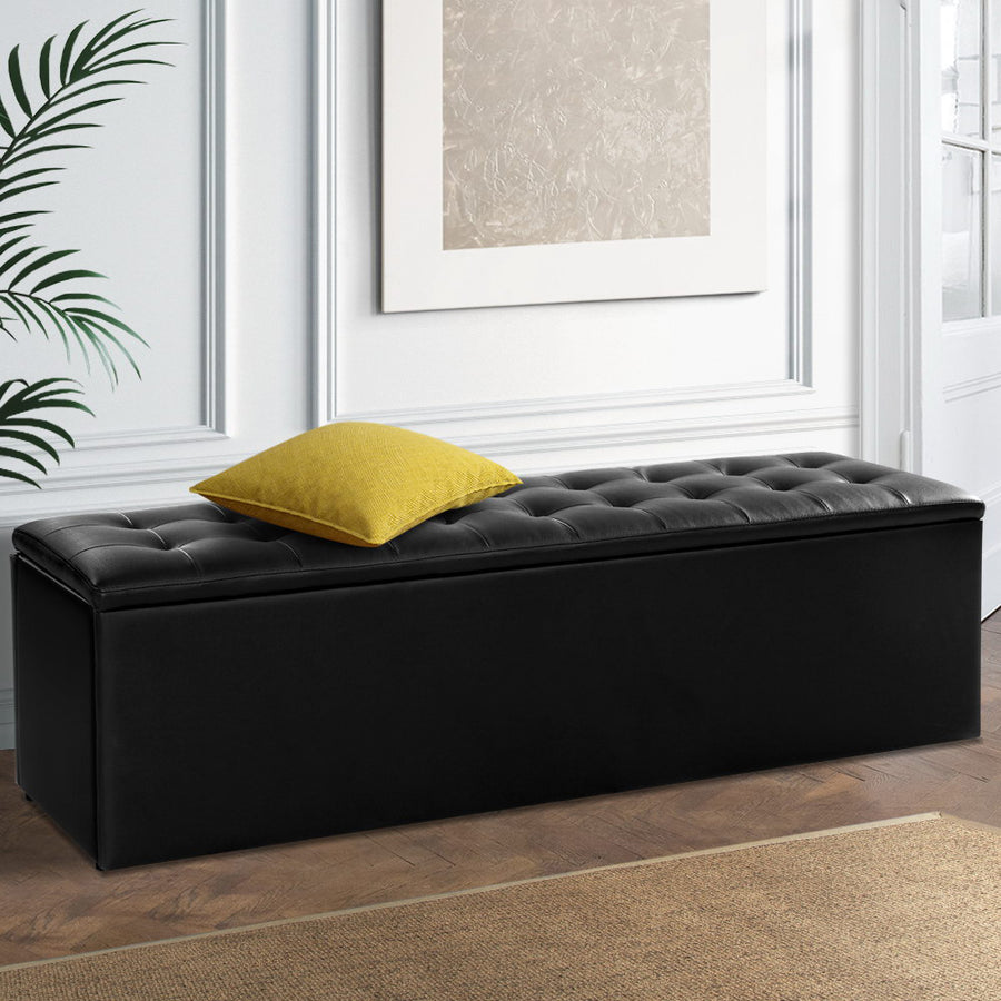 Artiss Storage Ottoman Blanket Box 140cm Leather Black, image 7