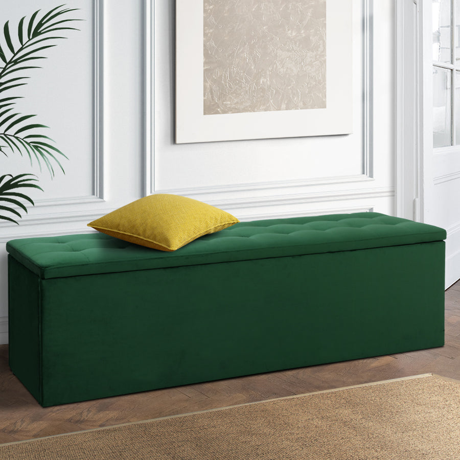 Artiss green velvet storage ottoman blanket box, 140cm