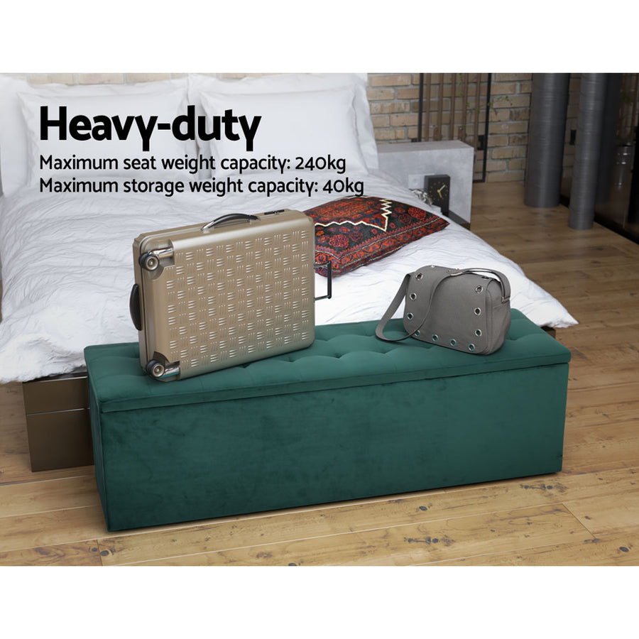 Artiss green velvet storage ottoman blanket box, 140cm, metal hinges