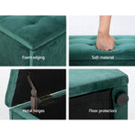 Artiss green velvet storage ottoman blanket box, 140cm, floor protectors on the base