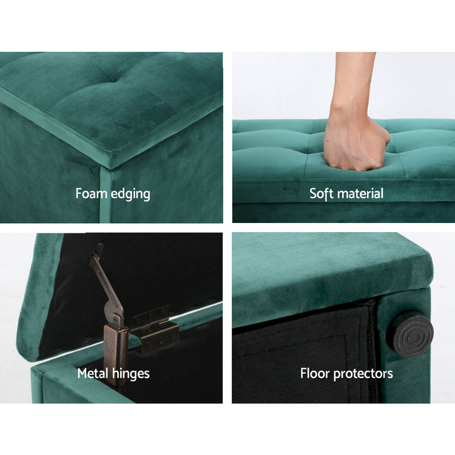Artiss green velvet storage ottoman blanket box, 140cm, floor protectors on the base