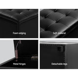 Artiss Storage Ottoman Blanket Box 97cm Leather Black - 45-Degree Angle