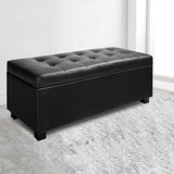 Artiss Storage Ottoman Blanket Box 97cm Leather Black - Close-Up Angle