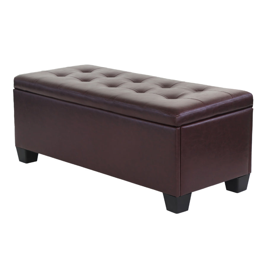 Artiss 97cm storage ottoman blanket box, brown PU leather, image 8
