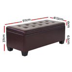 Artiss 97cm storage ottoman blanket box, brown PU leather, lift-up lid with storage inside