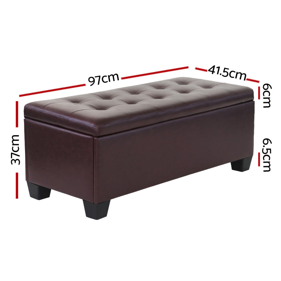 Artiss 97cm storage ottoman blanket box, brown PU leather, lift-up lid with storage inside