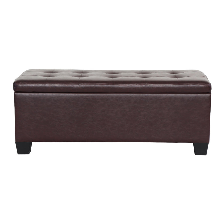 Artiss 97cm storage ottoman blanket box, brown PU leather, triple cushion-top seat