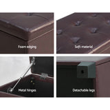 Artiss Storage Ottoman Blanket Box 97cm Leather Brown - Top-Down View