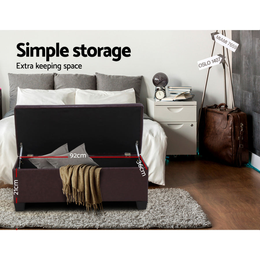 Artiss 97cm storage ottoman blanket box, brown PU leather, robust hinges