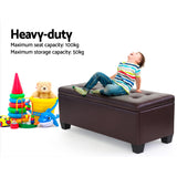 Artiss Storage Ottoman Blanket Box 97cm Leather Brown - Rear View