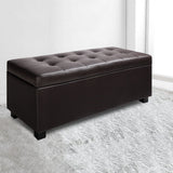 Artiss Storage Ottoman Blanket Box 97cm Leather Brown - Close-Up Angle