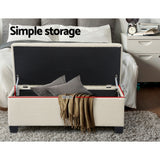 Artiss Storage Ottoman Blanket Box 97cm Linen Beige - Rear View