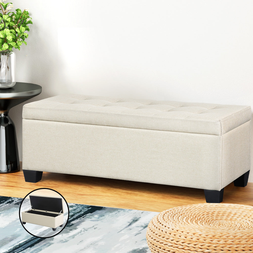 Artiss Storage Ottoman Blanket Box 97cm Linen Beige