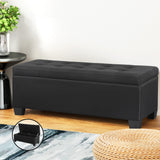 Artiss Storage Ottoman Blanket Box 97cm Linen Black - Close-Up Angle