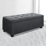 Artiss Storage Ottoman Blanket Box 97cm Linen Charcoal - Close-Up Angle