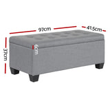 Artiss Storage Ottoman Blanket Box 97cm Linen Grey - Front View