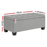 Artiss Storage Ottoman Blanket Box 97cm Linen Light Grey - Front View