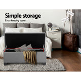 Artiss Storage Ottoman Blanket Box 97cm Linen Light Grey - Rear View