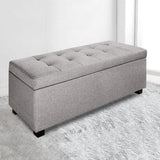 Artiss Storage Ottoman Blanket Box 97cm Linen Light Grey - Close-Up Angle