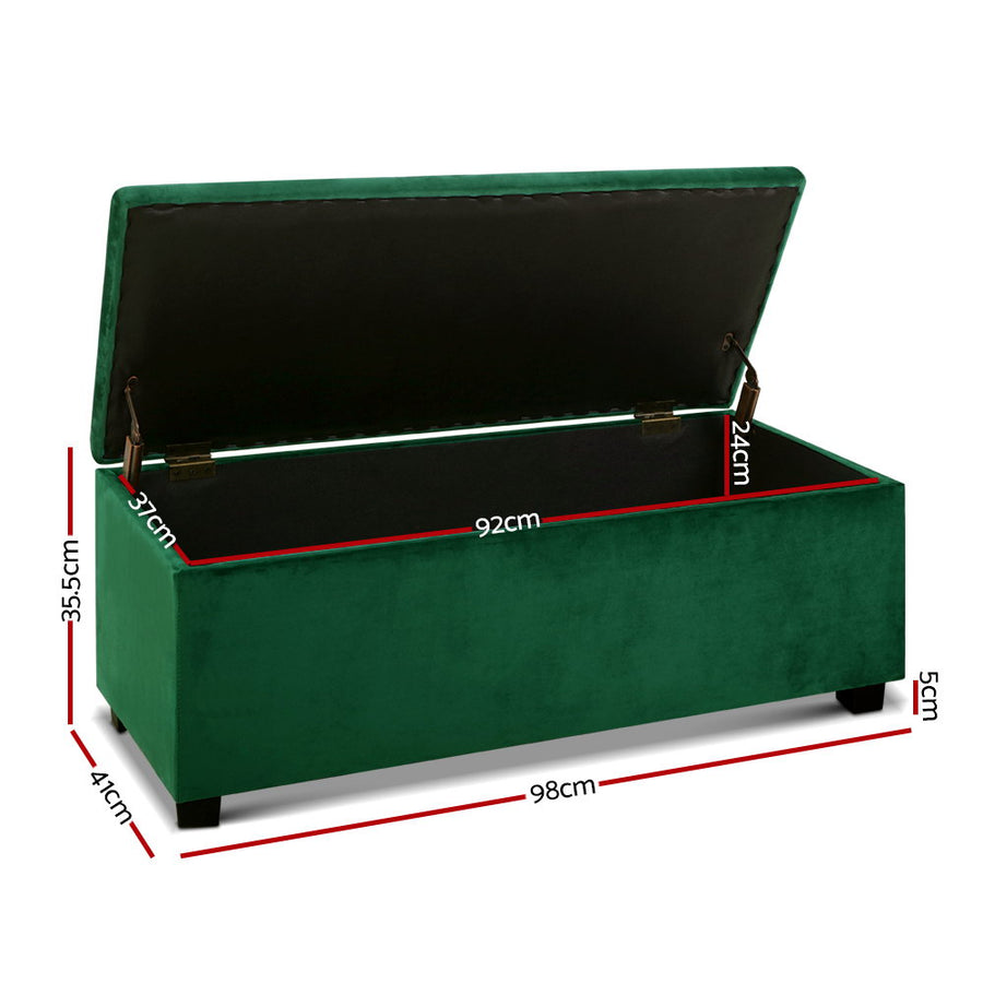 Artiss green velvet storage ottoman blanket box with tufted seat, 97cm, tufted velvet seat
