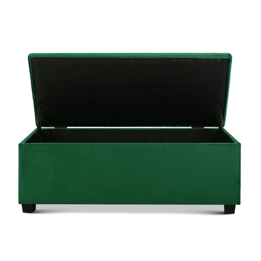 Artiss green velvet storage ottoman blanket box with tufted seat, 97cm, lift-up lid with robust hinges