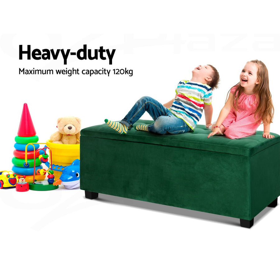 Artiss green velvet storage ottoman blanket box with tufted seat, 97cm, detachable legs