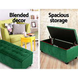 Artiss Storage Ottoman Blanket Box 97cm Velvet Green - 45-Degree Angle