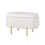 Artiss Storage Ottoman Blanket Box 87cm Velvet Oval White - Close-Up Angle