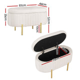 Artiss Storage Ottoman Blanket Box 87cm Velvet Oval White - Front View