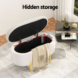 Artiss Storage Ottoman Blanket Box 87cm Velvet Oval White - 45-Degree Angle