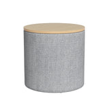 Round Grey Linen Storage Ottoman with Removable Lid by Artiss - 40cm - Front View