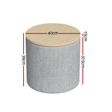 Round Grey Linen Storage Ottoman with Removable Lid by Artiss - 40cm