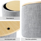 Round Grey Linen Storage Ottoman with Removable Lid by Artiss - 40cm - Close-Up Angle