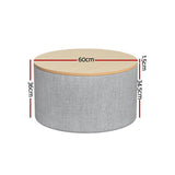 Artiss Storage Ottoman Blanket Box 60cm Linen Round Grey - Front View
