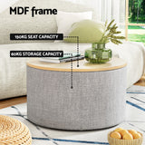 Artiss Storage Ottoman Blanket Box 60cm Linen Round Grey - Top-Down View