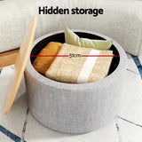 Artiss Storage Ottoman Blanket Box 60cm Linen Round Grey - 45-Degree Angle