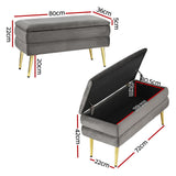 Artiss Ottoman Storage Foot Stool Velvet Grey - Front View