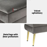Artiss Ottoman Storage Foot Stool Velvet Grey - Rear View