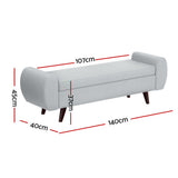 Artiss Storage Ottoman Blanket Box Armrest 140cm Grey - Front View
