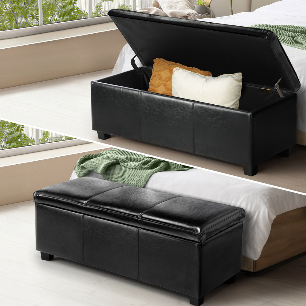 Oikiture Storage Ottoman PU Leather Large Black