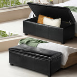 Oikiture Storage Ottoman PU Leather Large Black - Rear View