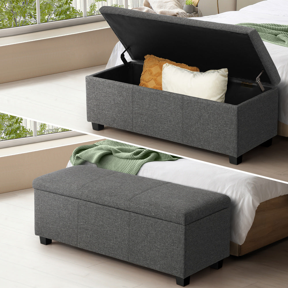 Oikiture Storage Ottoman Linen Fabric Large