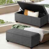 Oikiture Storage Ottoman Linen Fabric Large - 45-Degree Angle