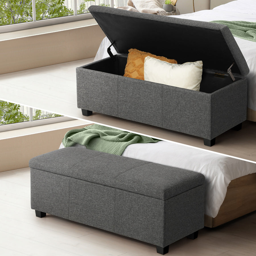 Oikiture Storage Ottoman Linen Fabric Large, image 5
