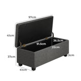 Oikiture Storage Ottoman Linen Fabric Large - Side View